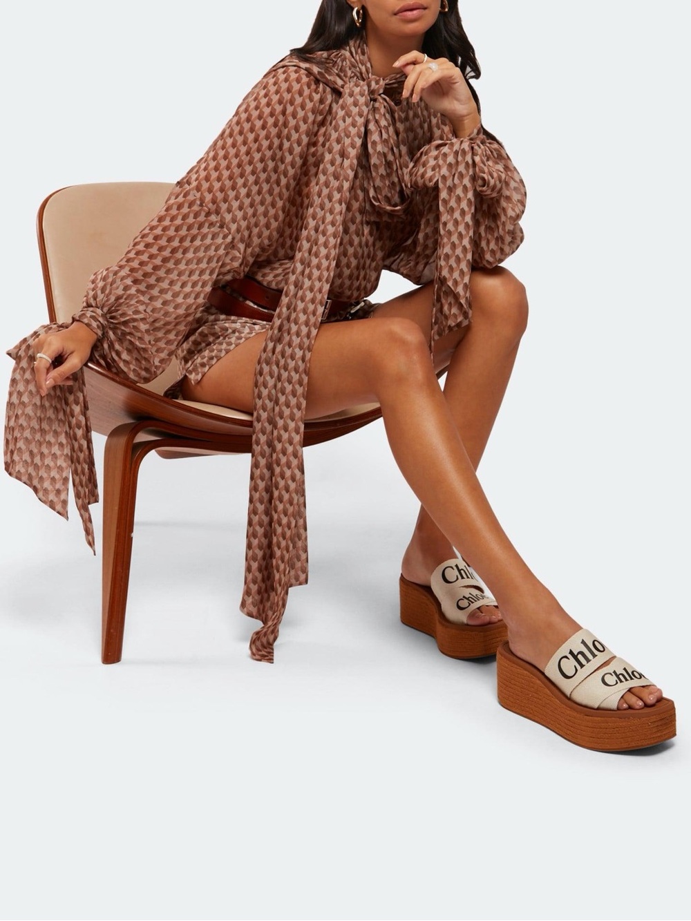 Chloé Woody Logo Canvas Wedge Espadrille Sandals, Size 42, EXCELLENT $525